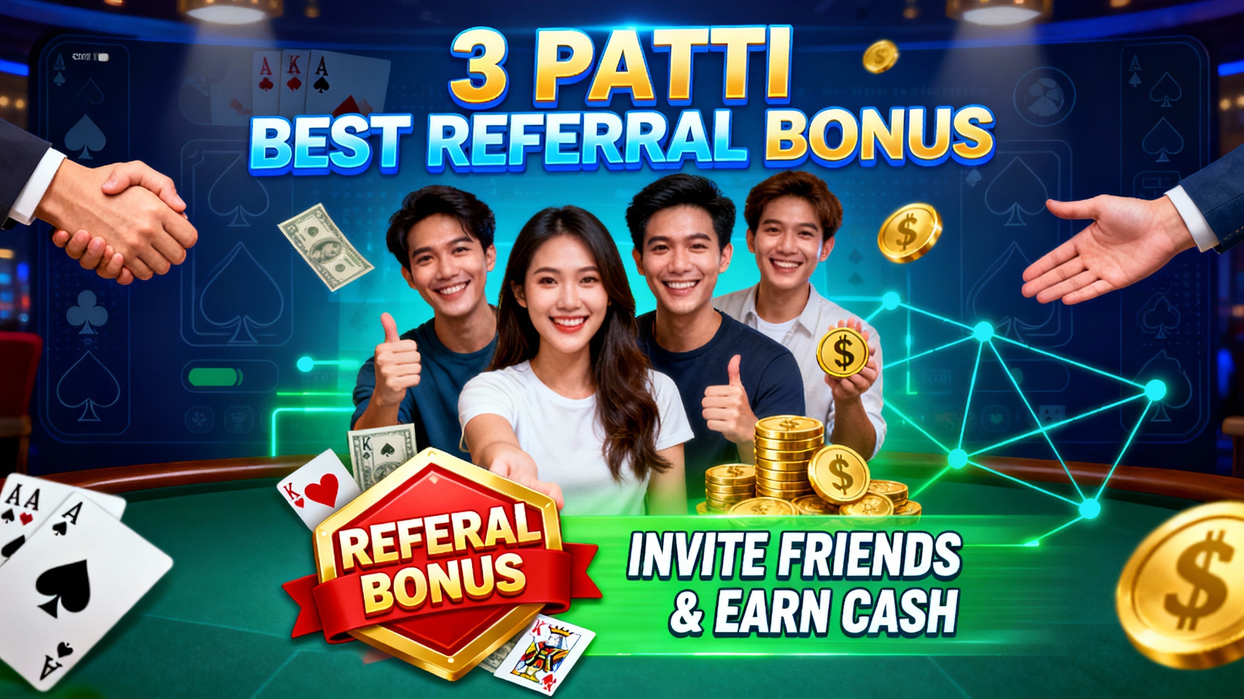 3 Patti Best Referral Bonus – Invite Friends & Earn Cash